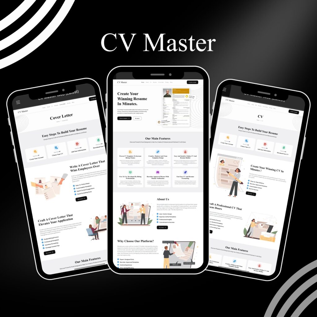 تصميم موقع CV Master لخدمات إنشاء السير الذاتية
